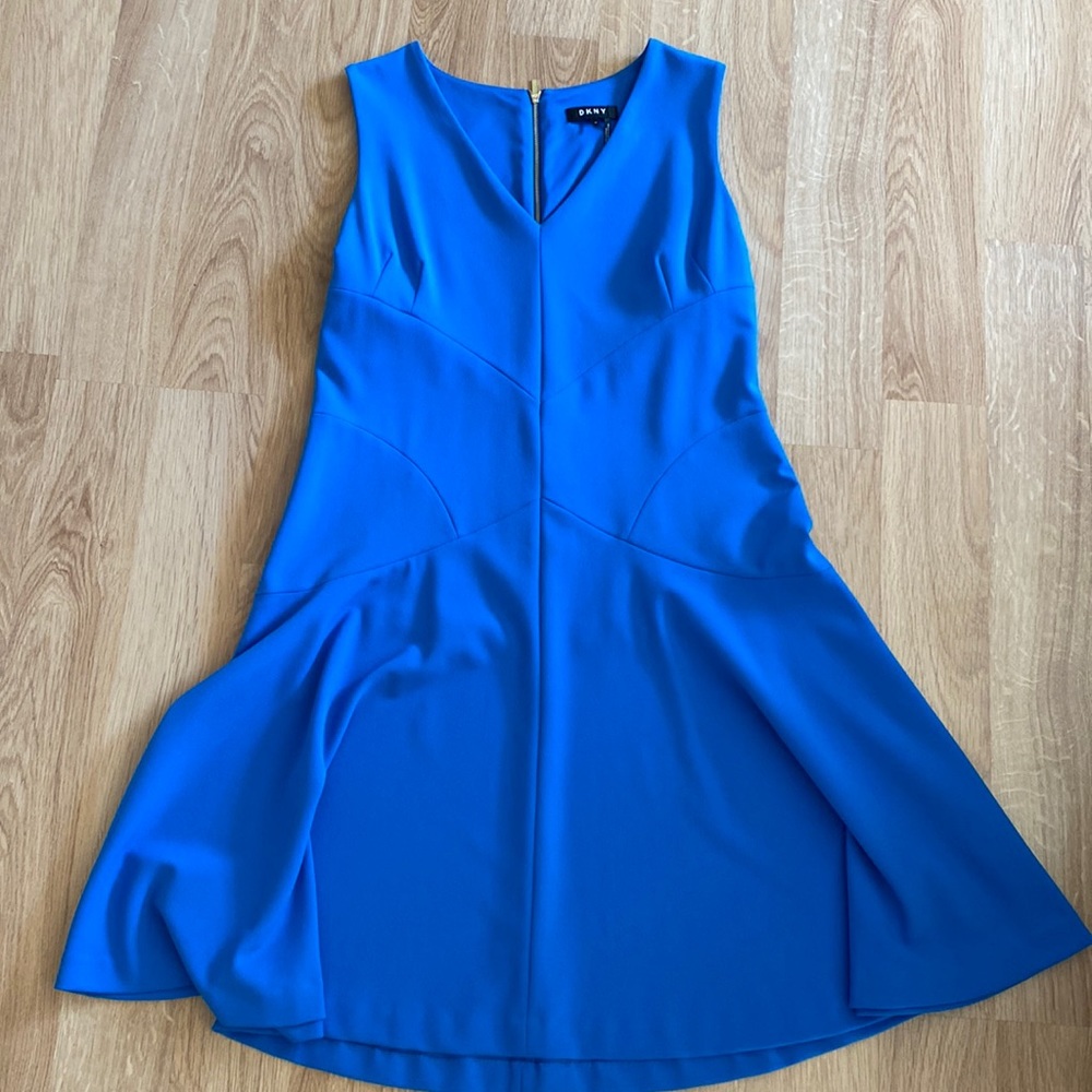 DKNY-Fit & Flare Sleeveless Dress-Blue-XL